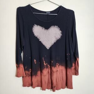 Torrid upcycled bleach dip dyed heart waffle knit long sleeve shirt womans sz 3X